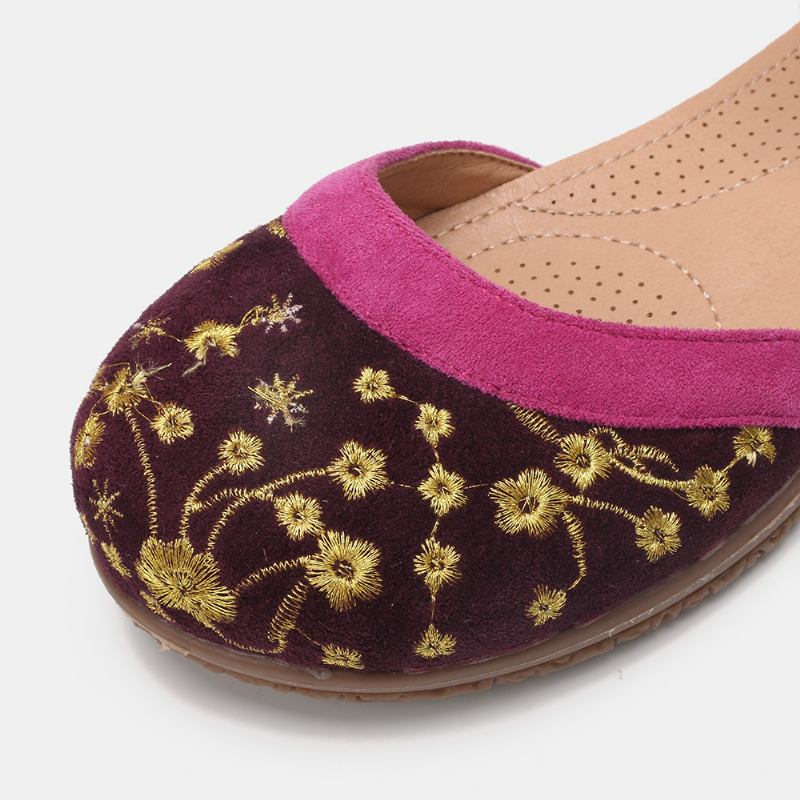 Kvinnor Blomsterbroderi Mjuk Sula Halksäker Casual Flats