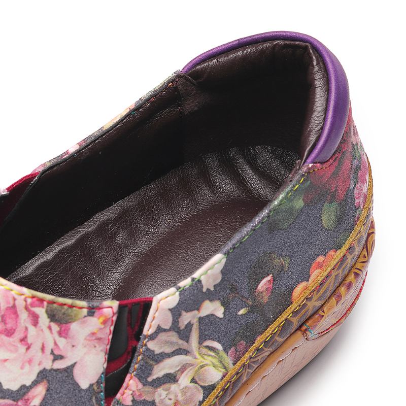 Kvinnor Bloom Blommor Splicing Retro Stitching Slip On Flats