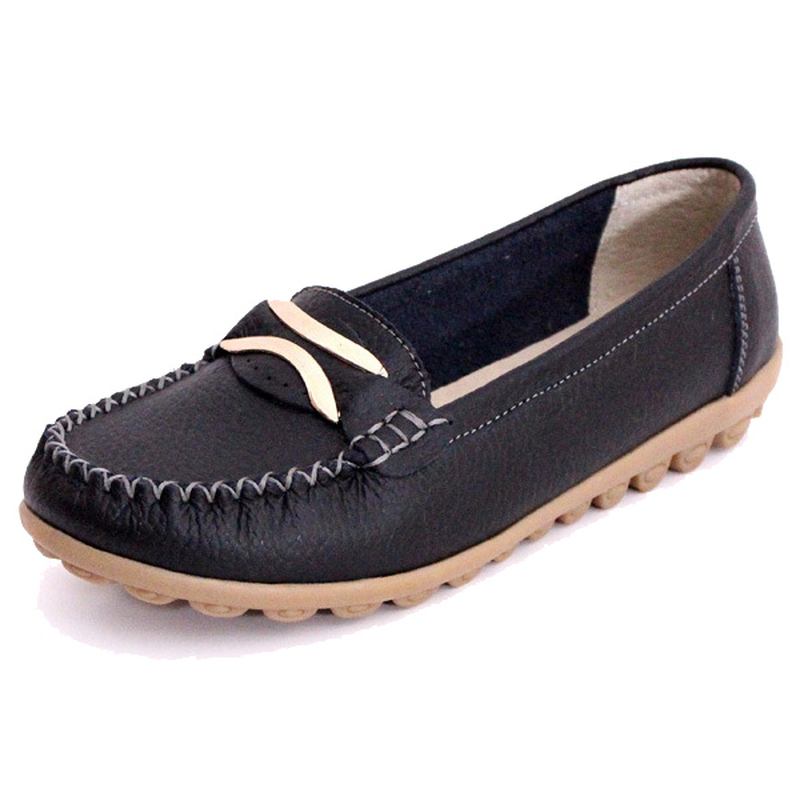 Kvinnor Casual Höst Flats Runda Tå Skor Mjuk Botten Flat Loafers