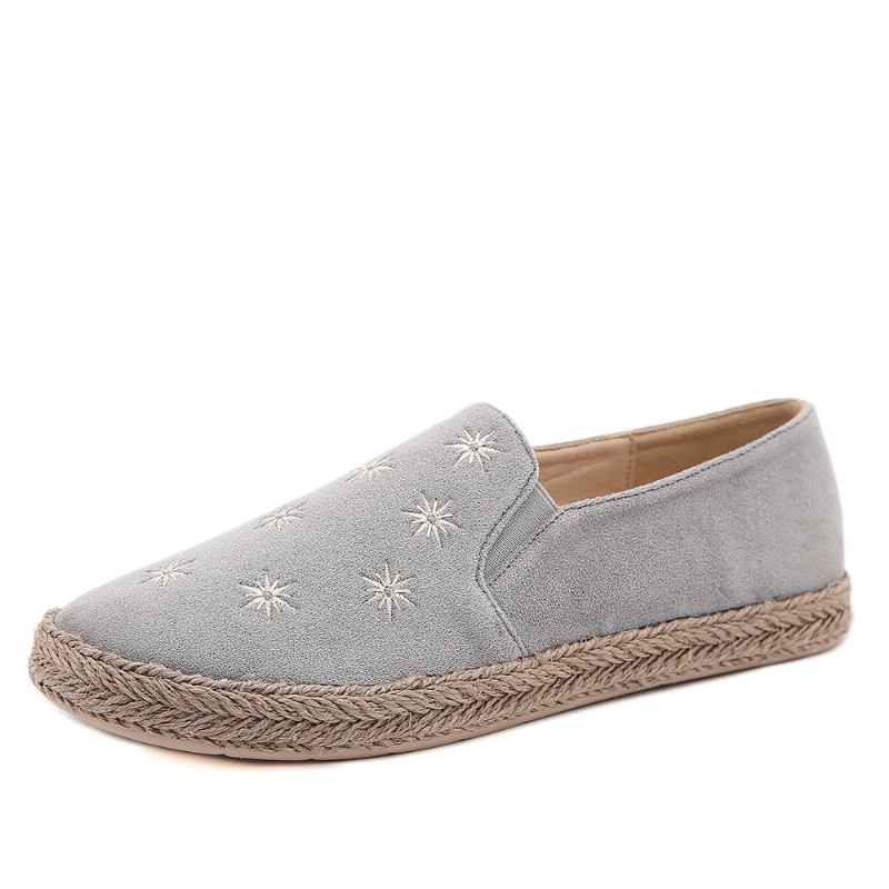 Kvinnor Casual Mocka Rund Tå Stjärna Broderade Espadrilles Fisherman's Flats Loafers