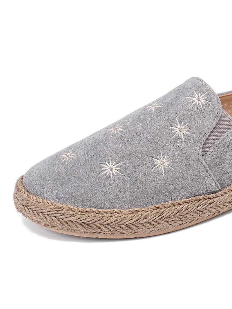 Kvinnor Casual Mocka Rund Tå Stjärna Broderade Espadrilles Fisherman's Flats Loafers