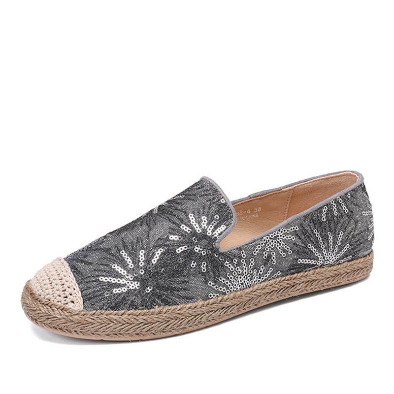 Kvinnor Casual Sequined Blommor Mönster Espadrille Flats Loafers