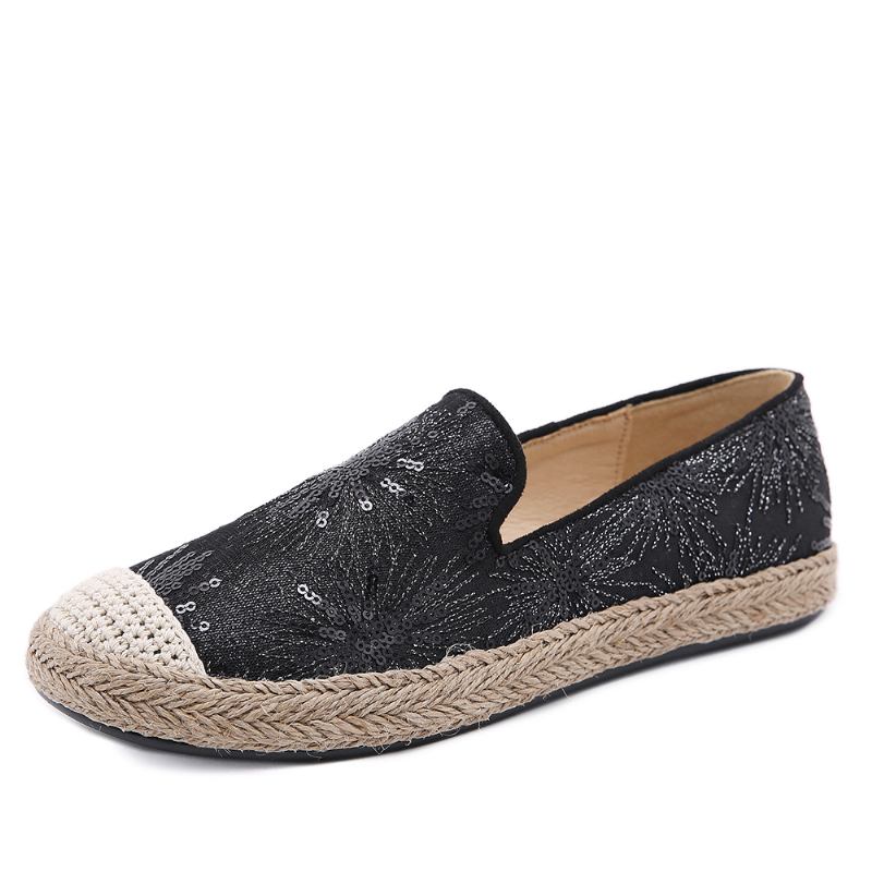 Kvinnor Casual Sequined Blommor Mönster Espadrille Flats Loafers