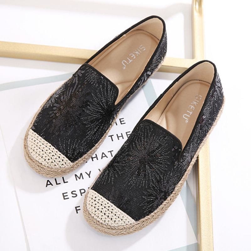 Kvinnor Casual Sequined Blommor Mönster Espadrille Flats Loafers