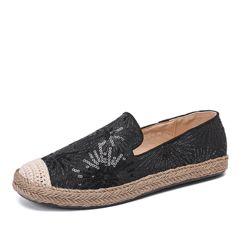 Kvinnor Casual Sequined Blommor Mönster Espadrille Flats Loafers