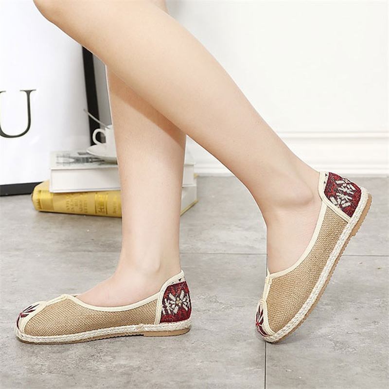 Kvinnor Casual Slip On Lin Outdoor Flat Loafers