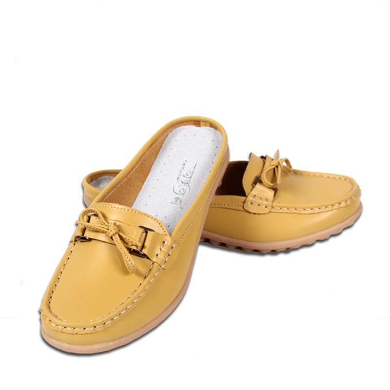 Kvinnor Casual Soft Leather Slip-ons Bowknot Chic Flat Loafers