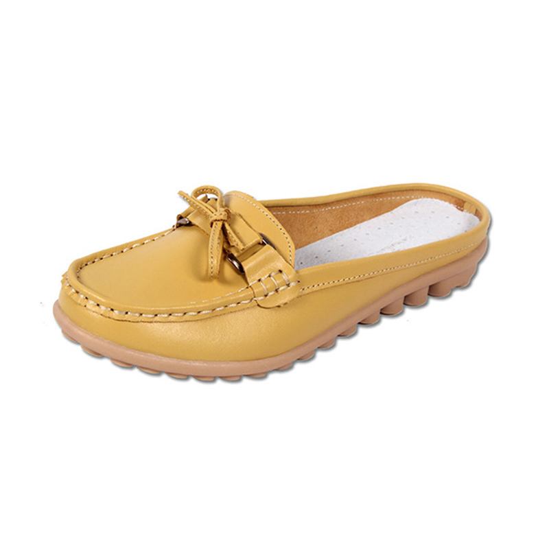 Kvinnor Casual Soft Leather Slip-ons Bowknot Chic Flat Loafers