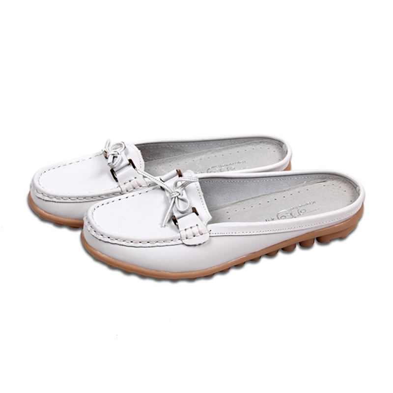 Kvinnor Casual Soft Leather Slip-ons Bowknot Chic Flat Loafers