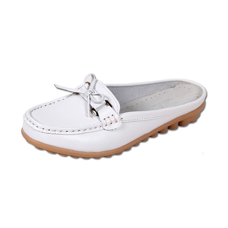 Kvinnor Casual Soft Leather Slip-ons Bowknot Chic Flat Loafers