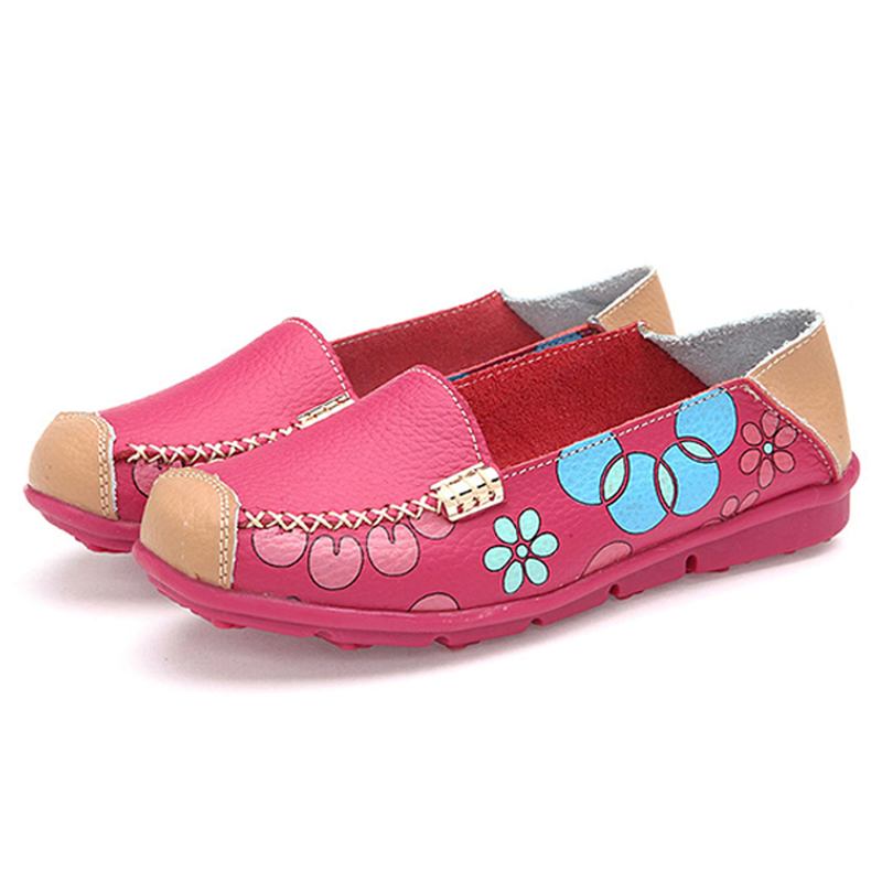 Kvinnor Flats Skor Bekväma Andas Slip On Blommor Blommig Flat Loafers Skor