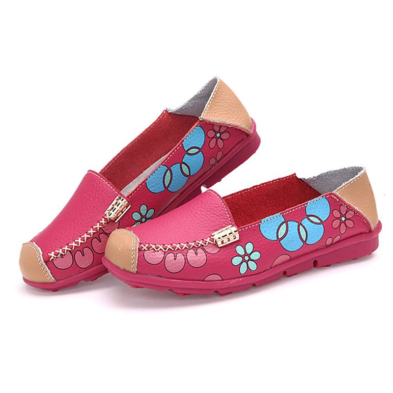 Kvinnor Flats Skor Bekväma Andas Slip On Blommor Blommig Flat Loafers Skor