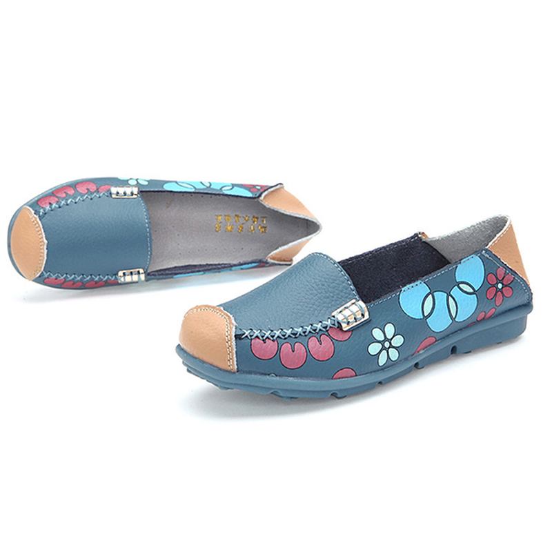 Kvinnor Flats Skor Bekväma Andas Slip On Blommor Blommig Flat Loafers Skor