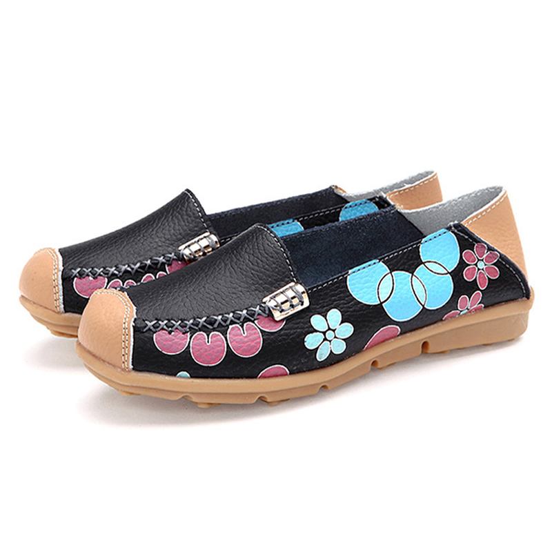 Kvinnor Flats Skor Bekväma Andas Slip On Blommor Blommig Flat Loafers Skor