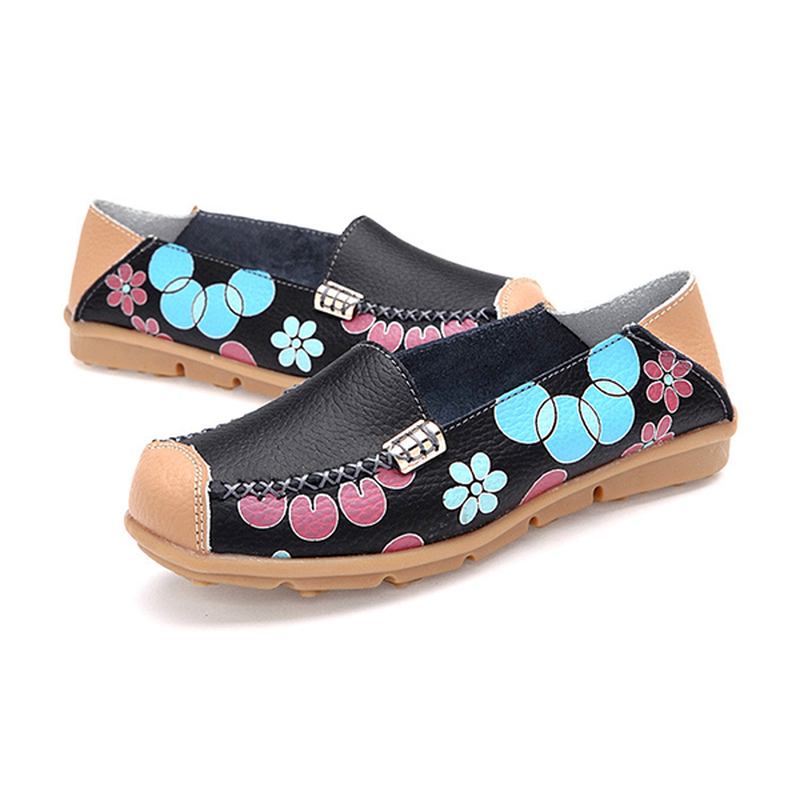 Kvinnor Flats Skor Bekväma Andas Slip On Blommor Blommig Flat Loafers Skor