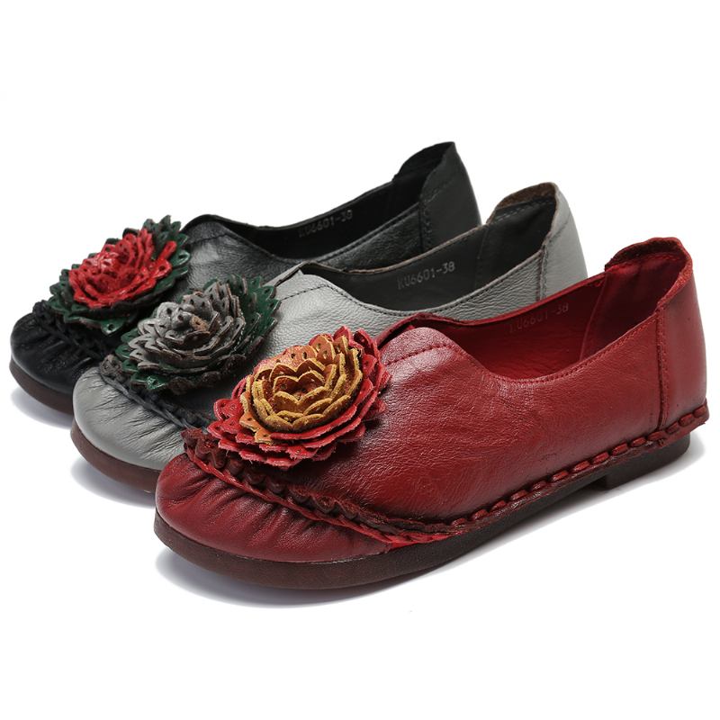 Kvinnor Folkways Stricing Blommor Mjuk Sula Casual Flat Loafers