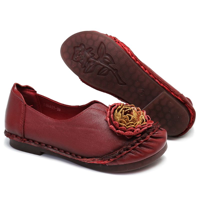 Kvinnor Folkways Stricing Blommor Mjuk Sula Casual Flat Loafers