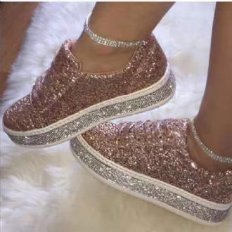 Kvinnor Glitter Paljetter Mode Snörning Party Casual Plattform Skor Flats