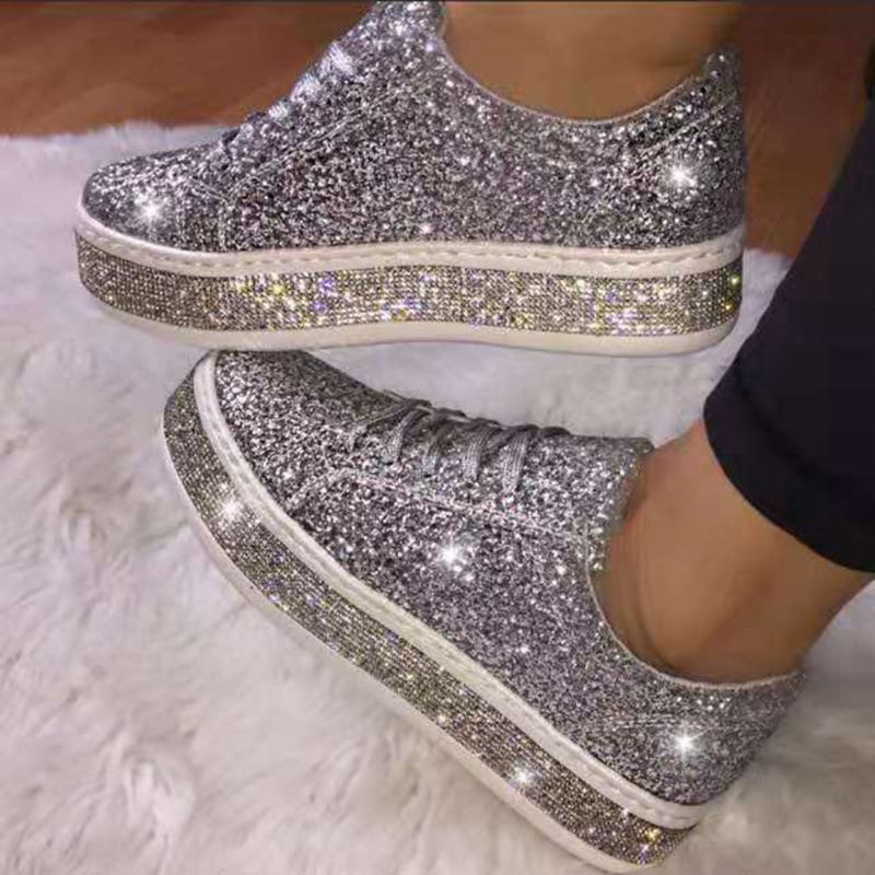 Kvinnor Glitter Paljetter Mode Snörning Party Casual Plattform Skor Flats