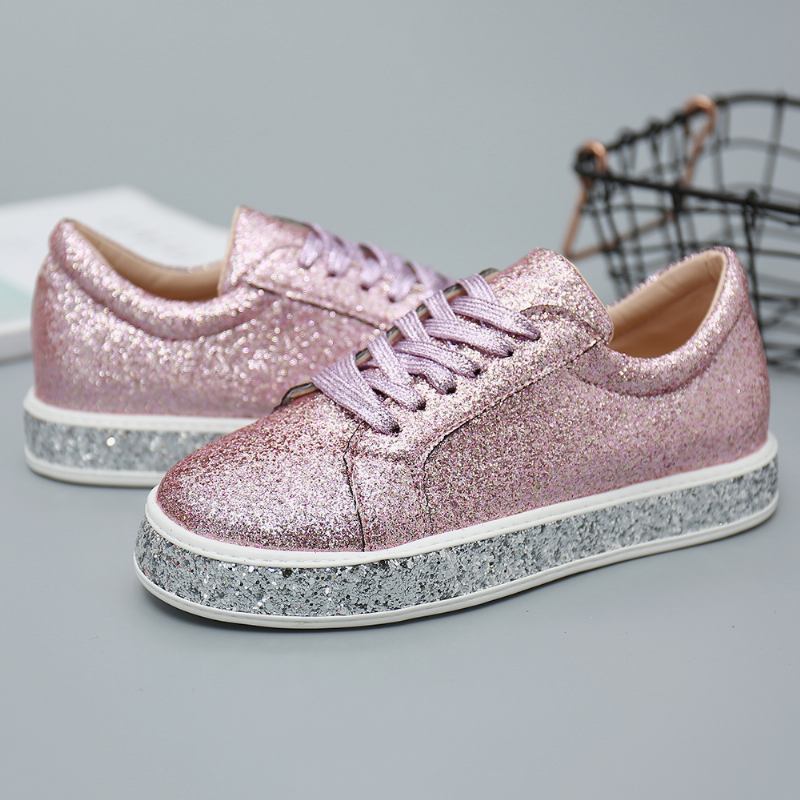 Kvinnor Glitter Paljetter Mode Snörning Party Casual Plattform Skor Flats