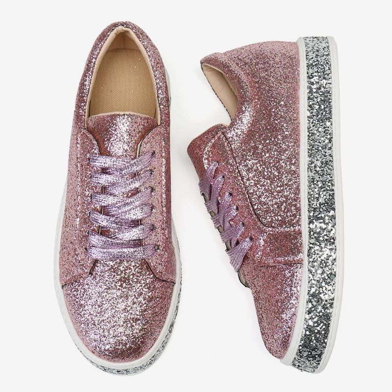 Kvinnor Glitter Paljetter Mode Snörning Party Casual Plattform Skor Flats