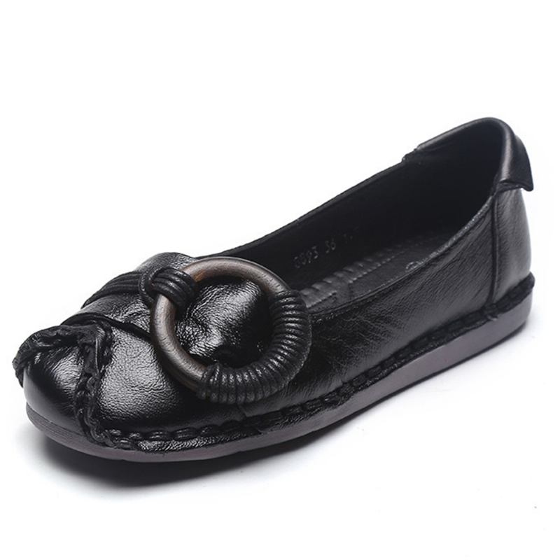 Kvinnor Handgjorda Stricing Dekor Mjuk Sula Casual Leather Loafers