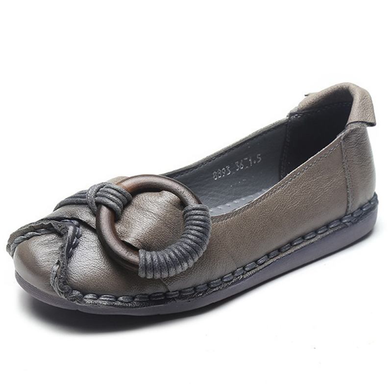 Kvinnor Handgjorda Stricing Dekor Mjuk Sula Casual Leather Loafers