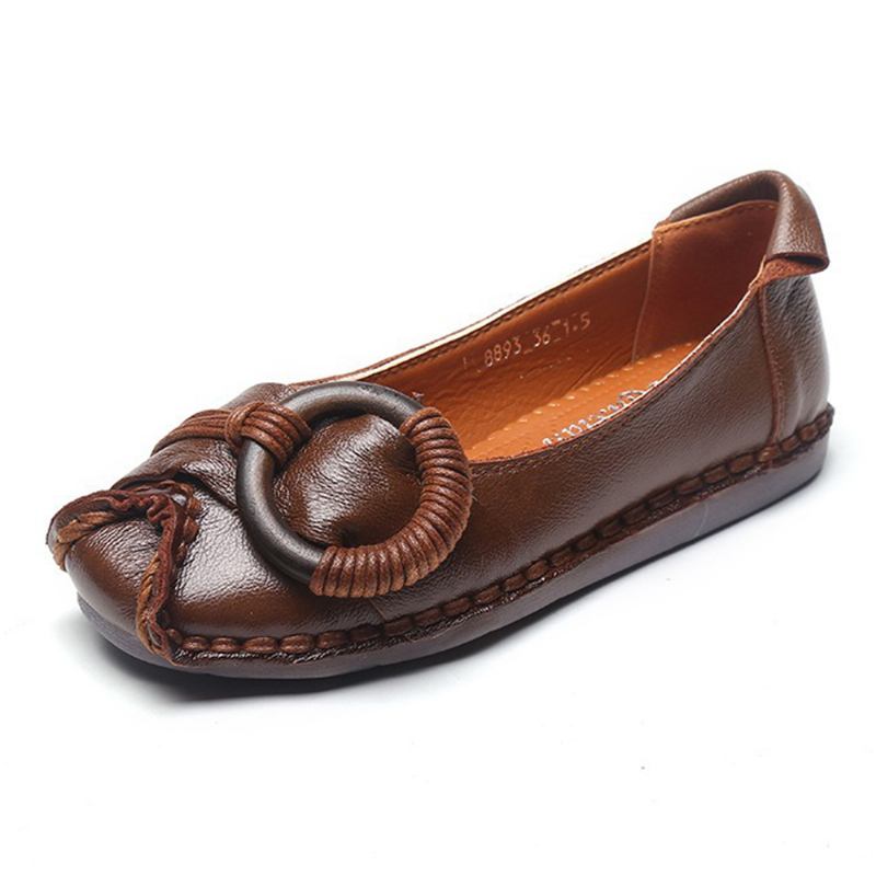 Kvinnor Handgjorda Stricing Dekor Mjuk Sula Casual Leather Loafers