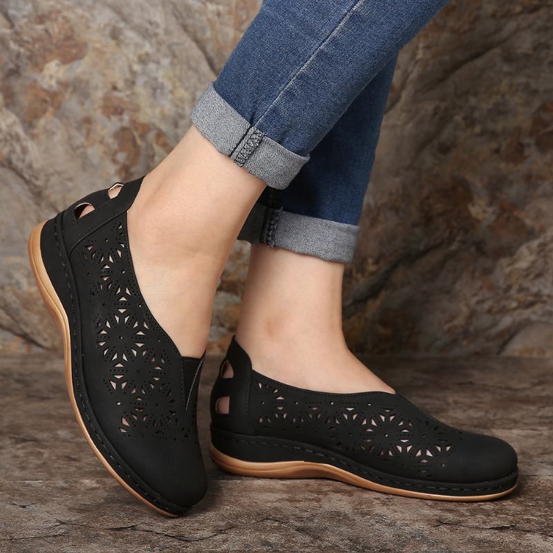 Kvinnor Ihåliga Halkbeständiga Elastiska Band Slip On Casual Flats