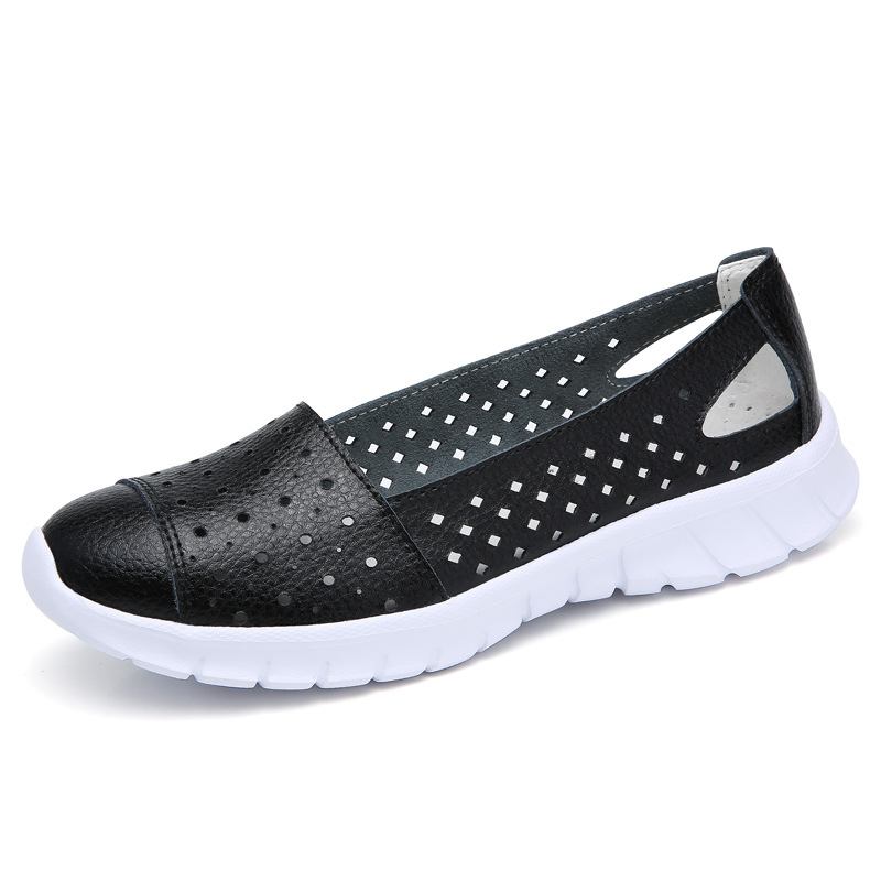 Kvinnor Läder Ihåliga Andas Mjuka Casual Flats