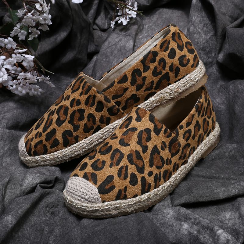 Kvinnor Leopardtryck Lättvikt Casual Slip On Espadrille Flats