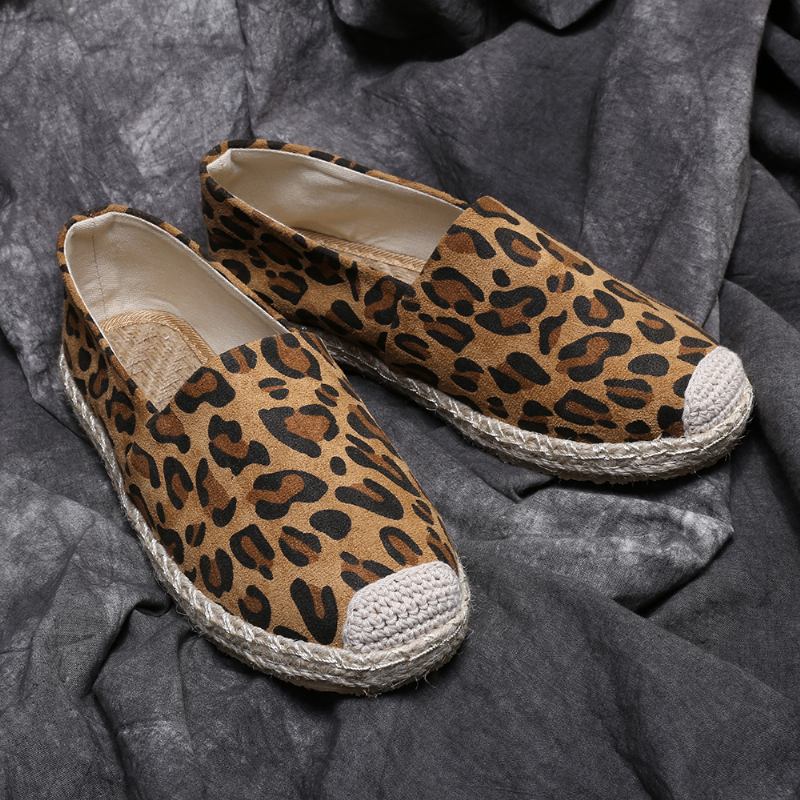 Kvinnor Leopardtryck Lättvikt Casual Slip On Espadrille Flats