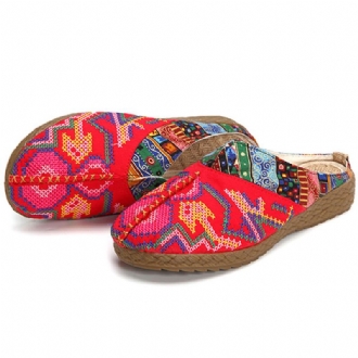 Kvinnor Lin Casual Outdoor Broderi Flat Slipper Skor