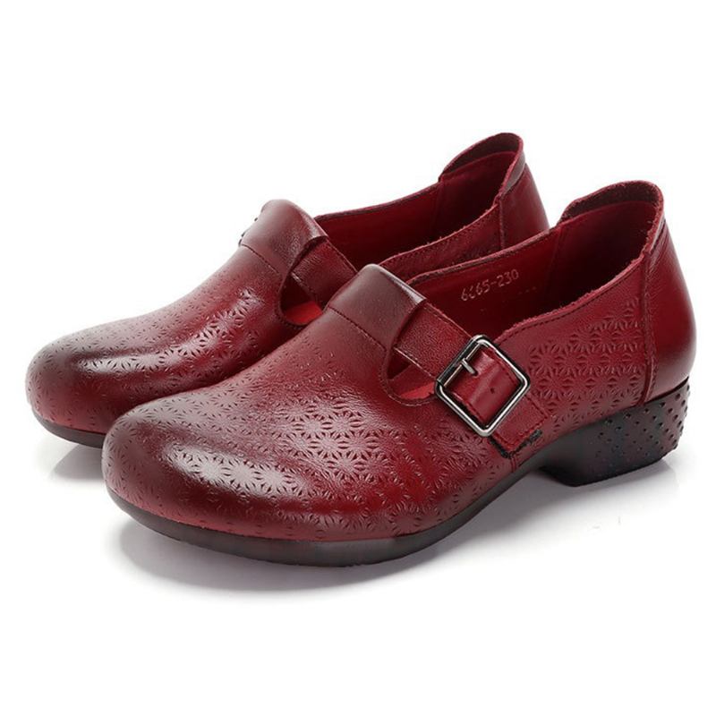 Kvinnor Mjuk Andas Ihåliga Bärbara Spänne Casual Leather Loafers