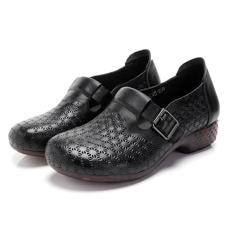 Kvinnor Mjuk Andas Ihåliga Bärbara Spänne Casual Leather Loafers