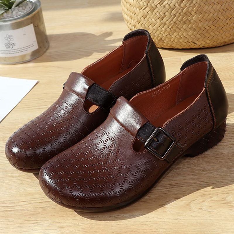 Kvinnor Mjuk Andas Ihåliga Bärbara Spänne Casual Leather Loafers