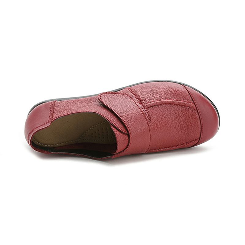 Kvinnor Mjukt Läder Slip On Flat Shoes Magic Stick Ren Färg Flat Loafers