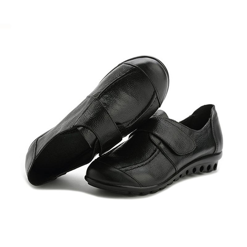 Kvinnor Mjukt Läder Slip On Flat Shoes Magic Stick Ren Färg Flat Loafers