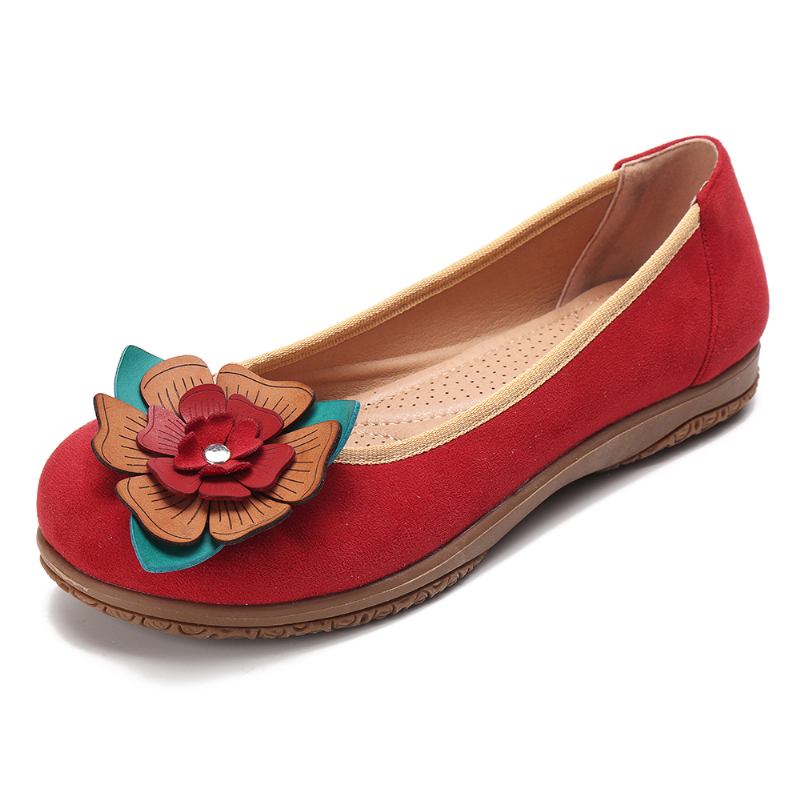 Kvinnor Mocka Blommor Slip On Comfort Casual Flats