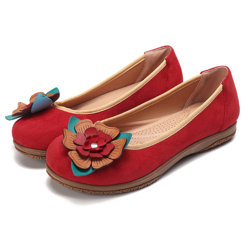 Kvinnor Mocka Blommor Slip On Comfort Casual Flats