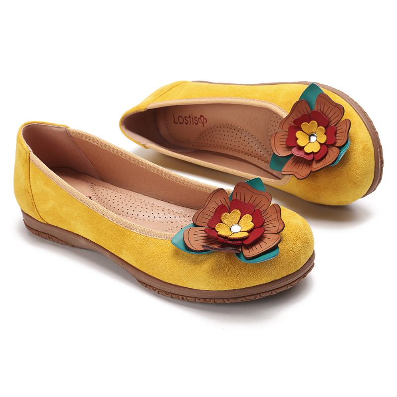 Kvinnor Mocka Blommor Slip On Comfort Casual Flats