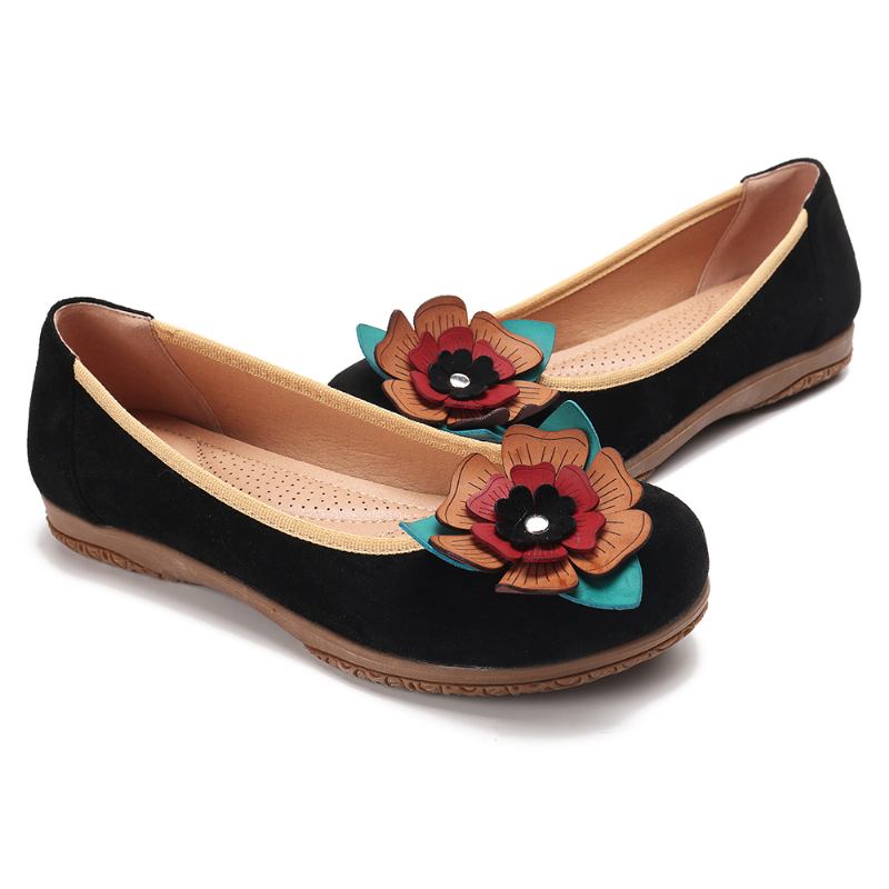 Kvinnor Mocka Blommor Slip On Comfort Casual Flats