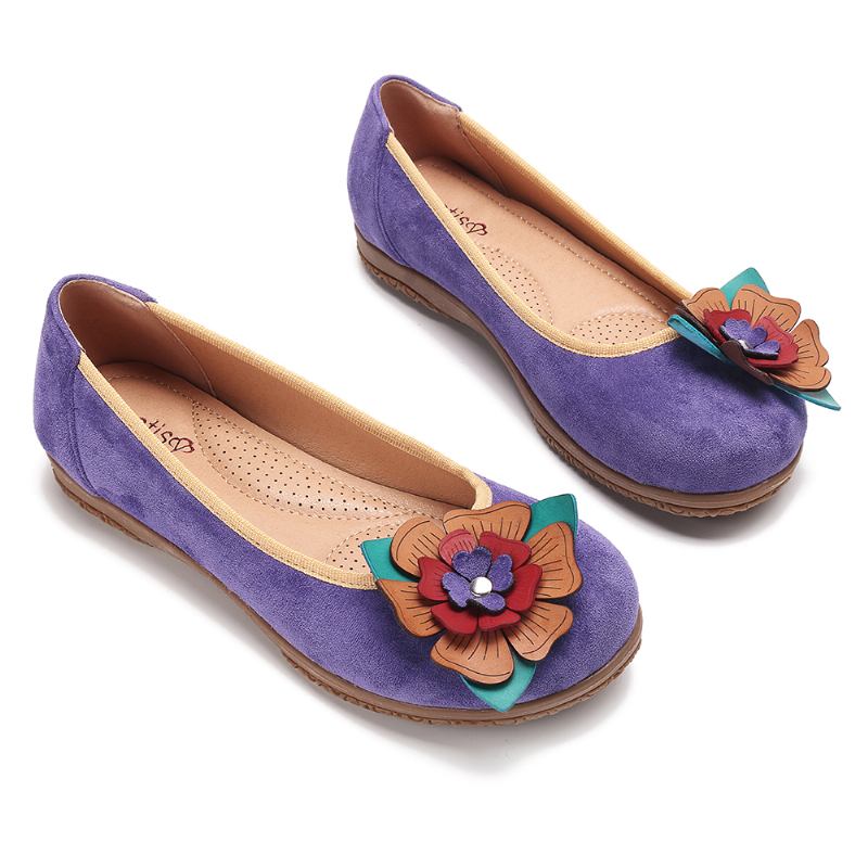 Kvinnor Mocka Blommor Slip On Comfort Casual Flats