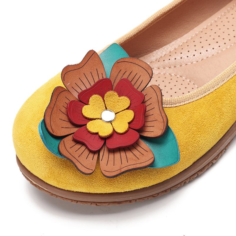 Kvinnor Mocka Blommor Slip On Comfort Casual Flats