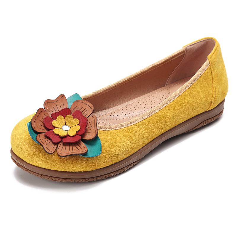 Kvinnor Mocka Blommor Slip On Comfort Casual Flats