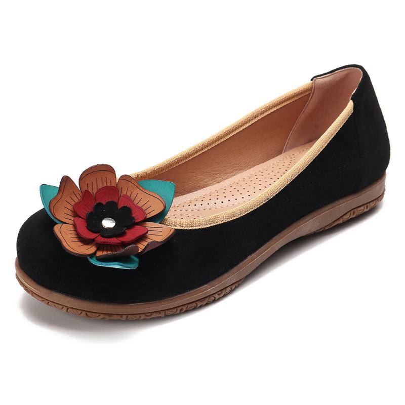 Kvinnor Mocka Blommor Slip On Comfort Casual Flats