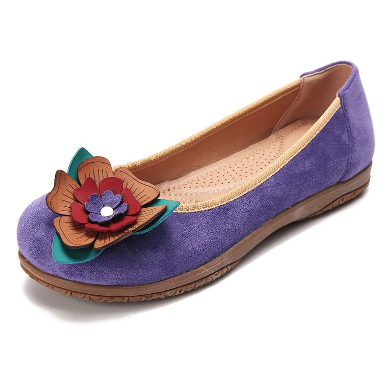 Kvinnor Mocka Blommor Slip On Comfort Casual Flats