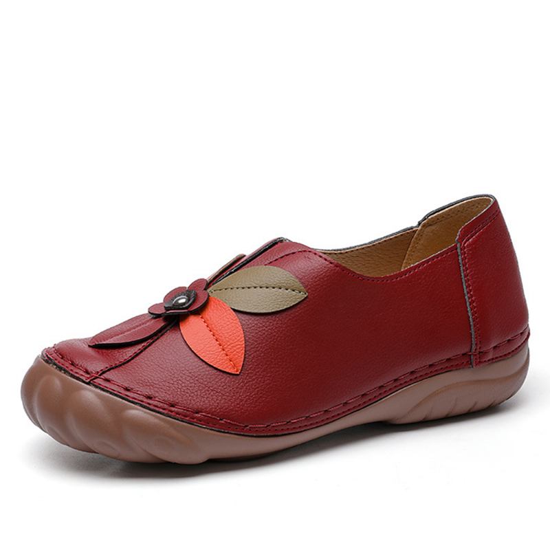 Kvinnor Retro Blommor Stitching Rund Tå Slip On Flat Loafers Skor