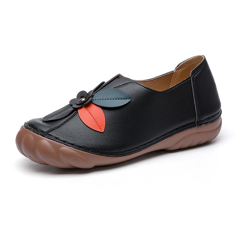 Kvinnor Retro Blommor Stitching Rund Tå Slip On Flat Loafers Skor