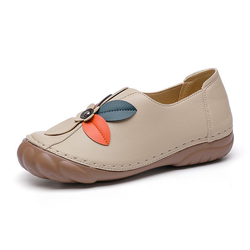 Kvinnor Retro Blommor Stitching Rund Tå Slip On Flat Loafers Skor